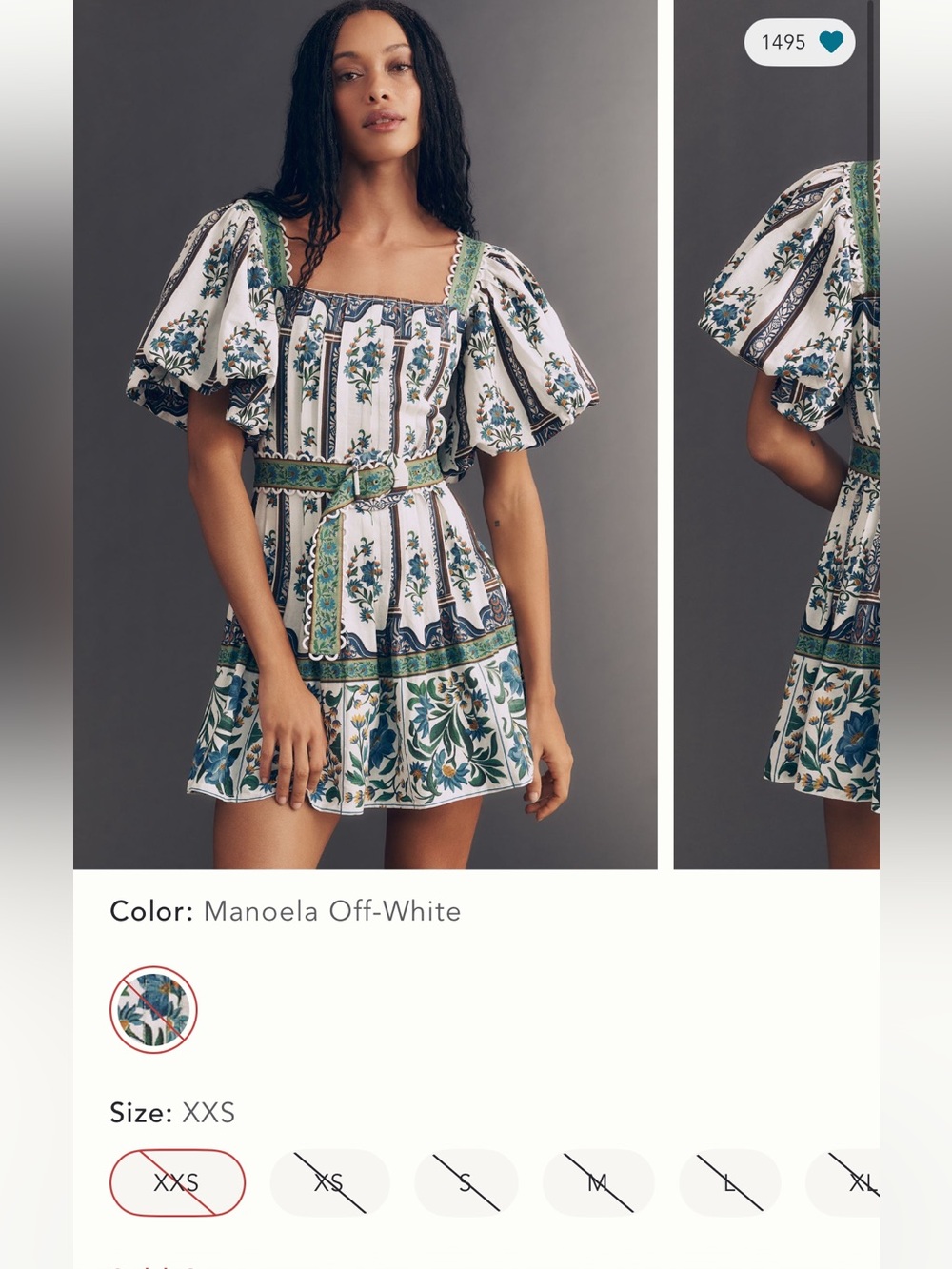 Farm Rio Manoela Puff-Sleeve Mini Dress Floral, Blue and Green, Anthropologie